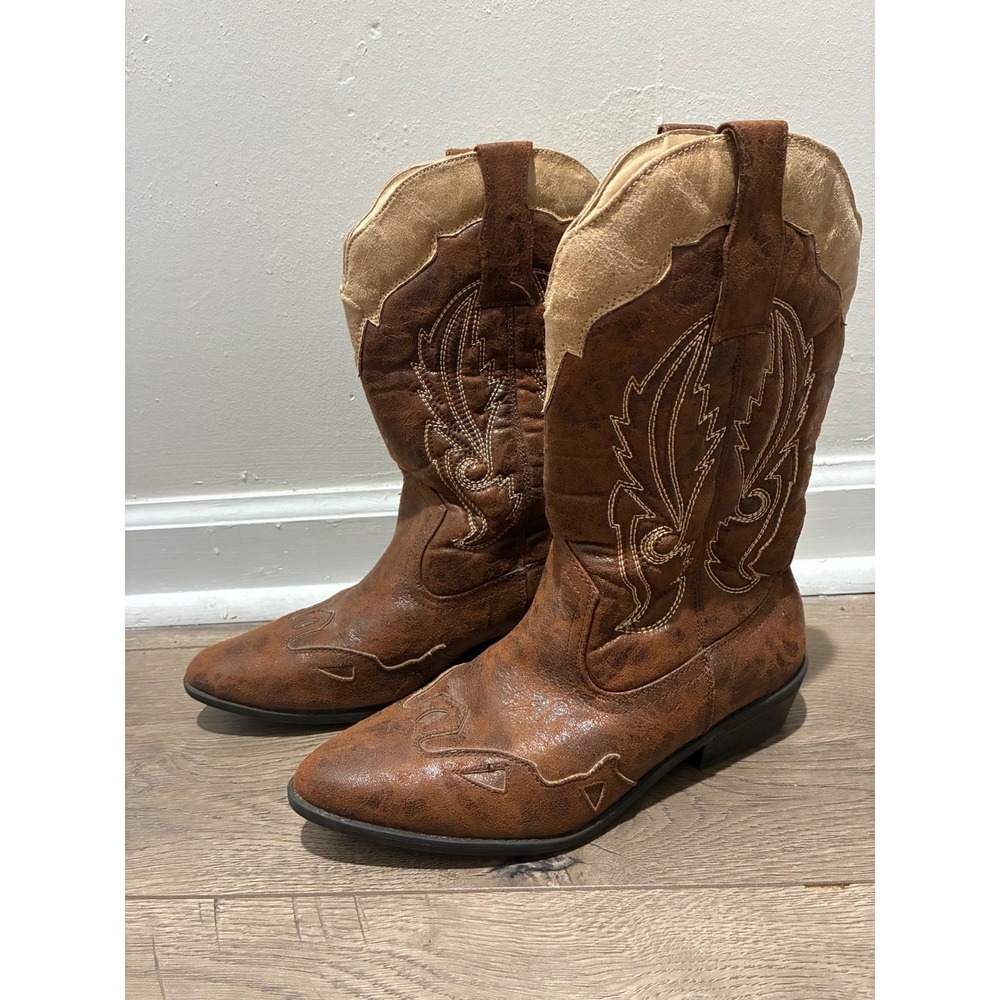 Cato Western Cowboy Boots 8M Brown Tan Distressed Pointed Toe